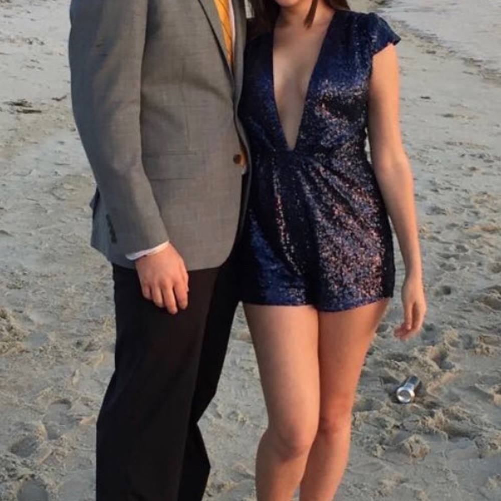 Blue Deep V-Neck Sequin Dress